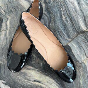Chloe black patent ballet shoes for women